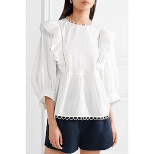 APIECE APART Cotton RUFFLE 3/4 Sleeve BLOUSE